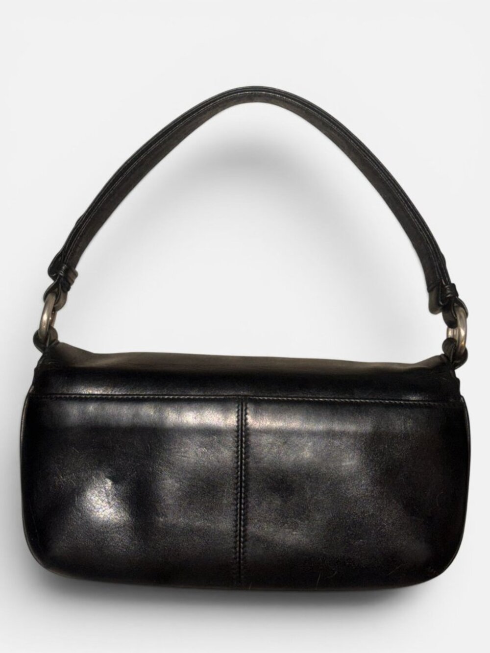 VTG HOBO Int Convertible Shoulder Bag Black Leather Flap Demi Bag Organizer Y2K - Picture 7 of 14